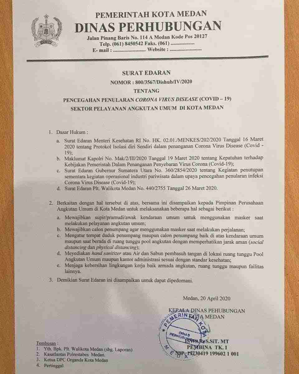 Ini Surat Edaran Dinas Perhubungan Kota Medan untuk Angkutan Umum 
