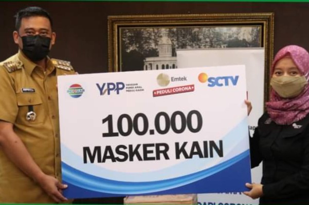 Pemko Medan Terima Bantuan 100.000 Masker Kain dari SCTV dan Indosiar