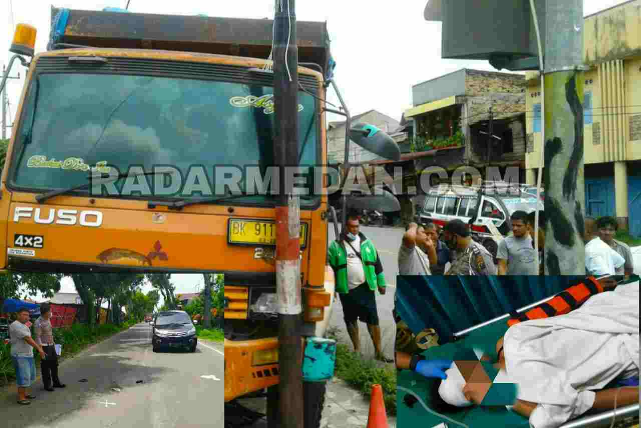 Dum Truck Meluncur Tabrak Sepeda Motor Matic Ojek Online hingga Kontroler Traffic Light di Siantar