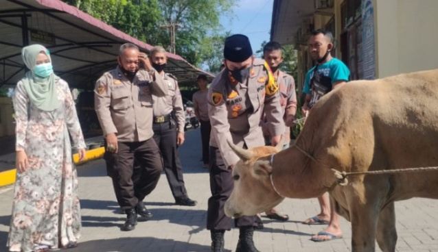 Polres Langkat Sembelih Hewan Qurban Sebanyak Tujuh Ekor Sapi dan Dua Ekor Domba
