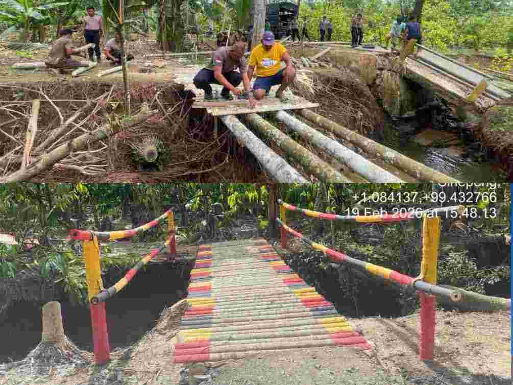 Brimob Polda Sumut Bangun Jembatan Darurat di Pelosok Tapsel, Akses Warga Kembali Terhubung