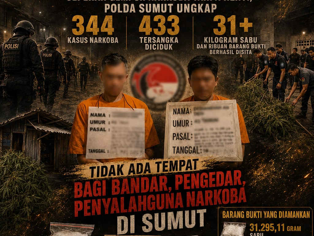 Sepekan, Polda Sumut Ungkap 344 Kasus Narkoba, 433 Tersangka Diciduk