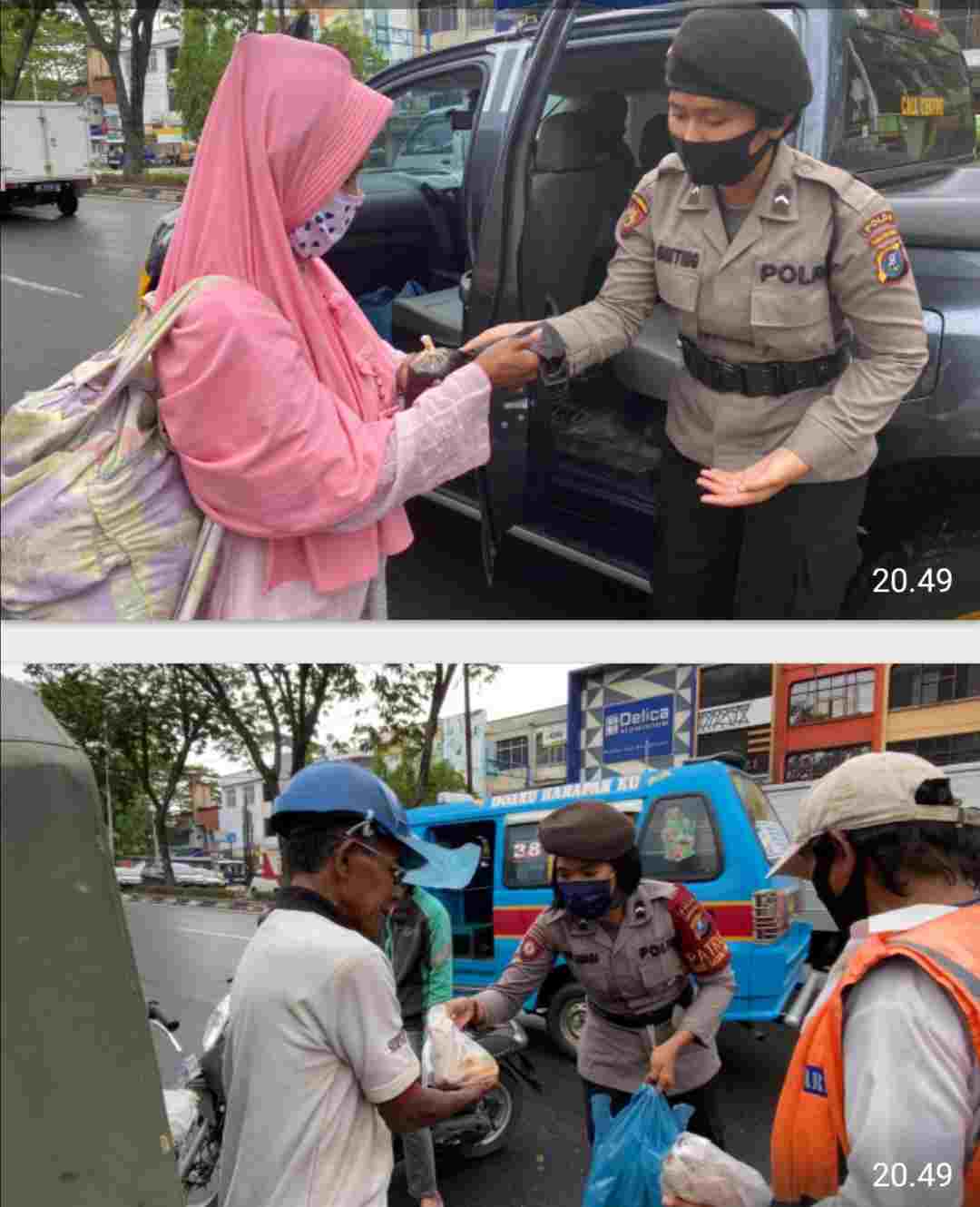 Peduli Korban Dampak Pandemi Covid 19, Personil Polda Sumut Bagikan Nasi Bungkus