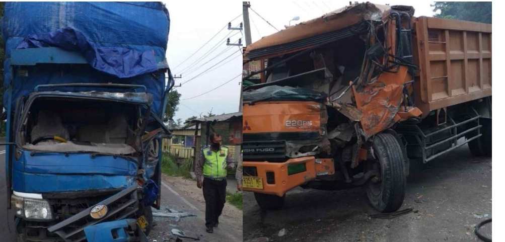 Kurang Hati-hati, Truk Tabrak Truk yang Sedang Parkir