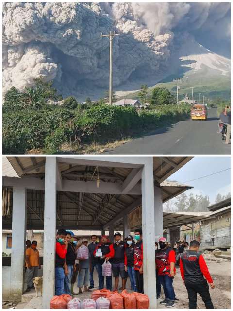 Erupsi Sinabung 3 Kecamatan Diserang Abu,  Anggota DPR RI Bagi Bagi Masker Dan Nasi Kotak
