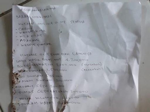 Karyawan Terjerat Hutang Pinjaman Online, Tulis Surat Wasiat Sebelum Bunuh Diri